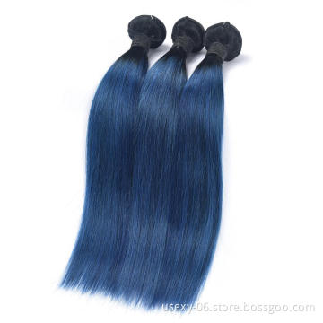 Silky Straight Wave Style and Remy Human Hair Two Tone 1B/Blue Color Ombre Human Hair Bundles